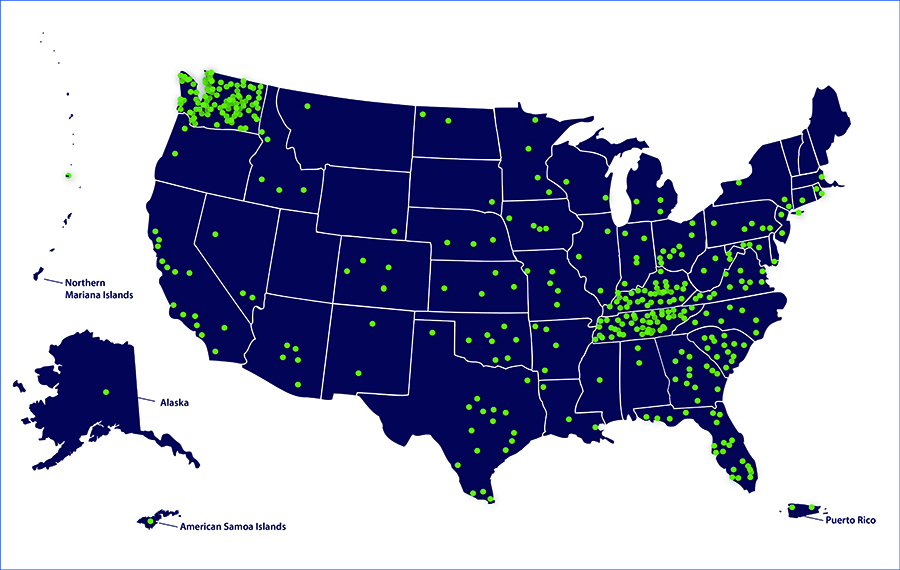 Map showing locations of previous projects