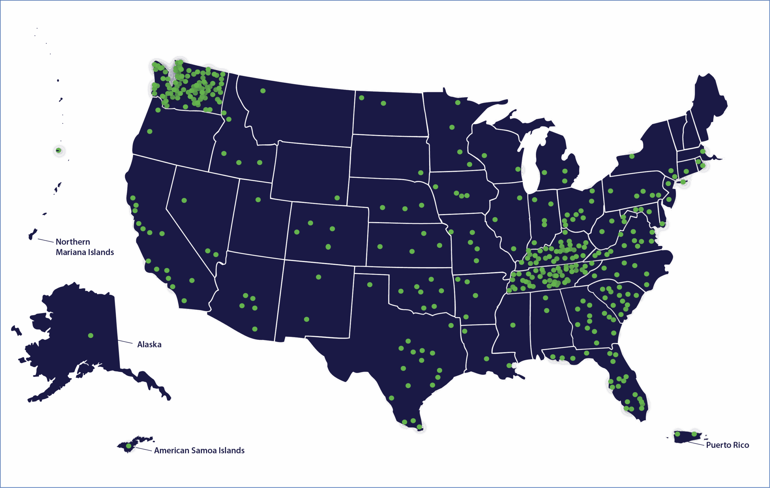 Map showing locations of previous projects